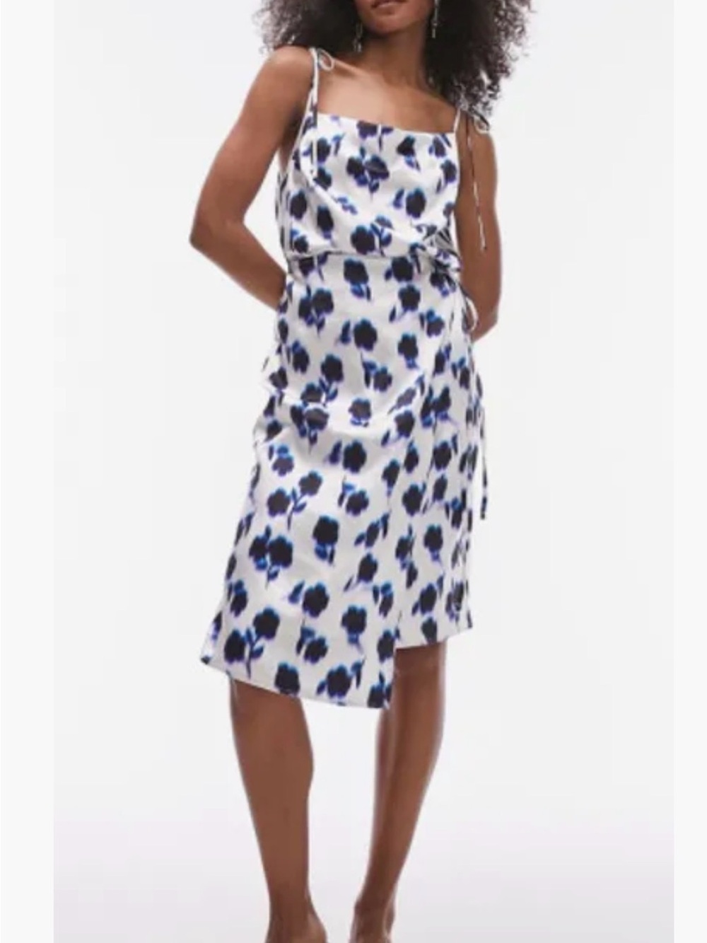 Topshop Floral Wrap Skirt Slipdress in Mid Blue